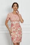 Rochie Liana ivory cu imprimeu fucsia si galben