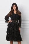 Rochie Lora neagra cu picatele aurii si curea in talie