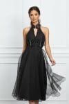 Rochie Lorena neagra din organza cu margelute