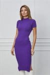Rochie Madalina mov din tricot reiat cu crepeuri la baza