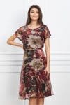 Rochie Maira bordo cu imprimeu auriu si accesoriu in talie