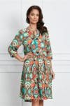 Rochie Maona turcoaz cu imprimeuri orange