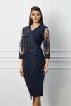 Rochie Mara bleumarin cu strasuri si maneci din dantela