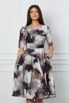 Rochie Mara gri cu imprimeu negru si maro