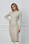 Rochie Maria bej casual din tricot reiat