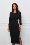 Rochie Maria neagra cu pliuri si perle in talie