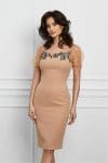 Rochie MBG bej cu broderie florala la bust si buline