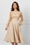 Rochie MBG bej cu bust din lurex