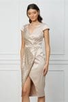 Rochie MBG bej din satin cu paiete
