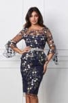 Rochie MBG bleumarin cu broderie florala bej