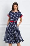 Rochie MBG bleumarin cu buline si fundita in talie
