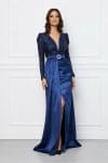 Rochie MBG bleumarin cu bust din paiete si crepeu maxi pe fusta