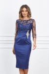 Rochie MBG bleumarin cu dantela la bust si accesoriu in talie