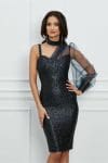 Rochie MBG bleumarin cu glitter si o maneca din tull