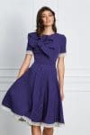 Rochie MBG bleumarin cu imprimeu punctat si dantela la baza