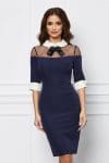 Rochie MBG bleumarin cu tull si funda la bust