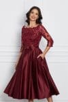 Rochie MBG bordo din tafta cu dantela la bust