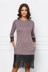 Rochie MBG cu carouri bordo si dantela