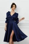 Rochie MBG din tafta bleumarin cu volanas la bust