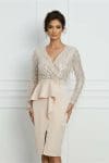 Rochie MBG ivory cu franjuri din paiete si peplum in talie
