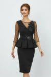 Rochie MBG neagra cu broderie si peplum