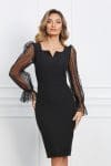 Rochie MBG neagra cu buline catifelate pe maneci