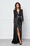 Rochie MBG neagra cu bust din paiete si crepeu maxi pe fusta