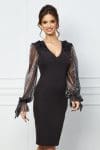 Rochie MBG neagra cu maneci din tull cu fir lurex