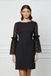 Rochie MBG neagra cu maneci evazate din tull cu buline catifelate