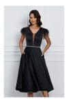 Rochie MBG neagra din satin cu pene la maneci
