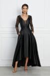 Rochie MBG neagra satinata cu broderie pe maneci