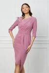 Rochie MBG roz cu aplicatie florala maxi pe umar