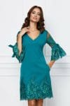 Rochie MBG turcoaz cu maneci si baza din dantela delicata