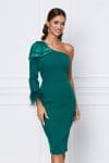 Rochie MBG verde cu o maneca si funda maxi pe umar