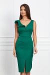 Rochie MBG verde cu volanas pe un umar si crepeu in fata