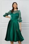 Rochie MBG verde din satin cu bust din organza