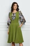 Rochie MBG verde olive cu funda si maneci din voal satinat