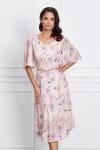 Rochie Melly roz cu flori si curea in talie