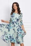 Rochie Mira verde mint din voal cu flori bleumarin