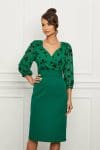 Rochie Mirabela verde cu imprimeuri negre catifelate la bust