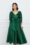 Rochie Mirabela verde din organza cu strasuri la maneci