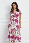 Rochie Moze alba cu imprimeuri florale magenta