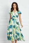Rochie Moze alba cu imprimeuri florale turcoaz