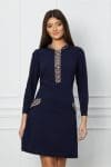 Rochie Moze bleumarin cu buzunare si imprimeu
