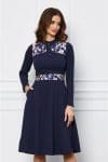 Rochie Moze bleumarin cu imprimeu floral pe bust si talie