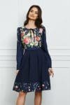 Rochie Moze bleumarin cu imprimeu floral rosu la bust