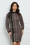 Rochie Moze gri cu carouri rosii