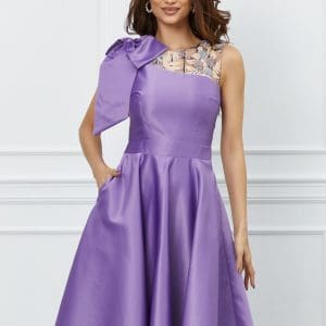 Rochie Moze lila cu funda maxi pe umar