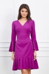Rochie Moze magenta cu maneci evazate si pliuri la baza