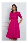 Rochie Moze magenta din satin cu volan pe bust